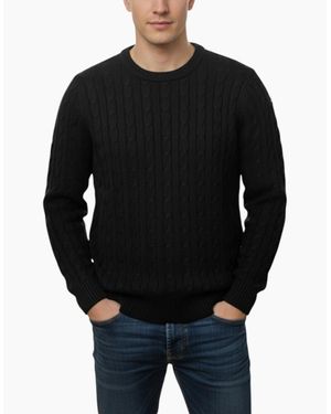 Firetrap Cable Knit Sweatshirt Chunky Crew Neck Pullover Cotton Winter Warm Jumper - Black
