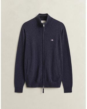 GANT Superfine Lambswool Full Zip Jumper - Blue