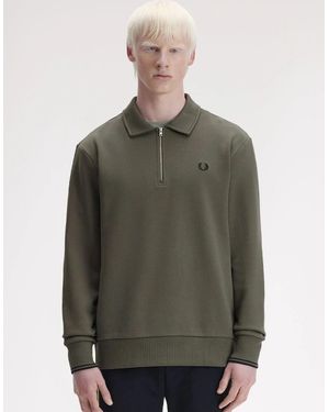 Fred Perry Half Zip Collared Sweatshirt - Green