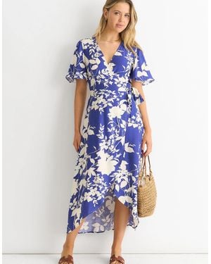 Gini London Viscose Floral Wrap Midi Dress - Blue