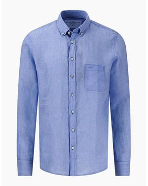 Fynch-Hatton Fynch-Hatton Long Sleeved Linen Shirt Strong - Blue