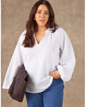 Live Unlimited London Broderie Gathered Neck Top - White