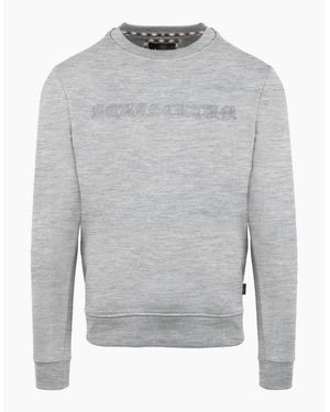 Aquascutum Embroidered Crew Neck Ribbed Collar Long Sleeve Sweatshirt - Grey