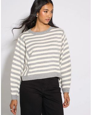 Gini London Recycle Mix Contrast Stripe Loose Fit Knit Jumper - Blue