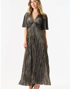 Gini London Metallic Plisse Maxi Dress - Black