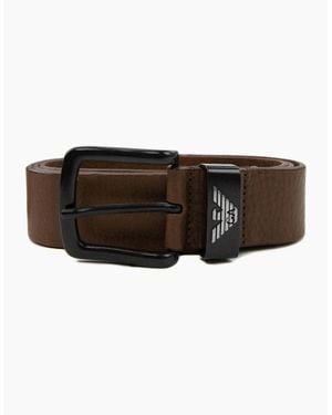 Emporio Armani Eagle Tonque Logo Belt Dark Tan - Brown
