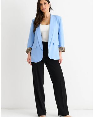 Gini London Sky Contrast Animal Edge To Edge Blazer - Blue