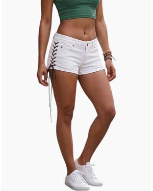 Just Cavalli Denim Shorts Regular Fit Party Ribbons Jeans - White