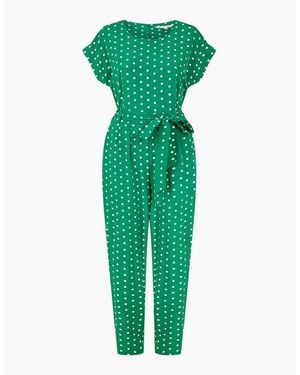 Yumi' Spot Print Crew Neck Jumpsuit - Green