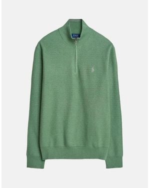 Ralph Lauren Mesh Knit Cotton 1/4 Zip Jumper Fatigue - Green