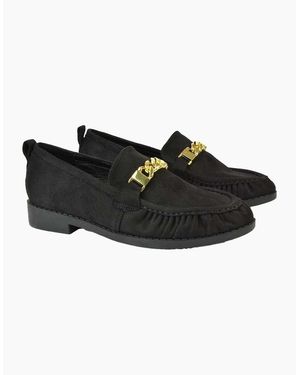 XY London Ladies Heidi Chain Detail Ruched Loafers - Black
