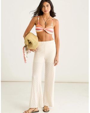 Gini London Textured Elasticated Waist Flared Trousers - Natural