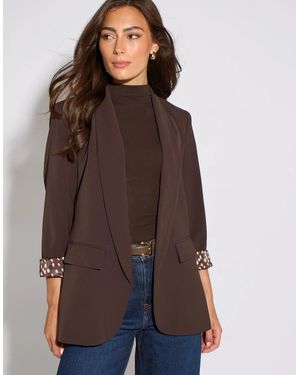 Gini London Contrast Animal Sleeve Edge To Edge Blazer - Brown