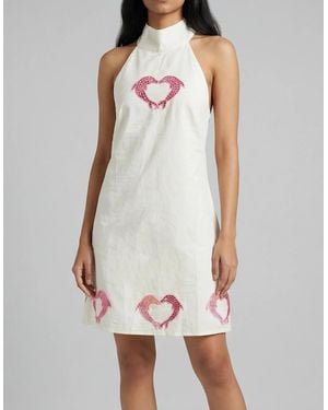 Oceanus Dolphin Heart Halter Dress - White