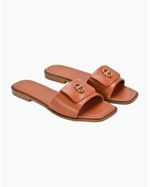 XY London Ladies Leigh Buckle Detail Flat Sliders - Brown