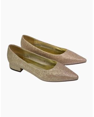 XY London Ladies Karen Glitter Pointed Low Heel Court Shoes - Metallic