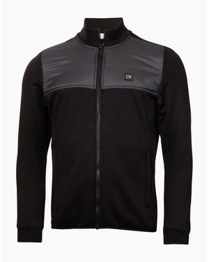 Calvin Klein Solid Patterned Full Zipper Ribbed Cuff Zipped Pocket Jacket - Black