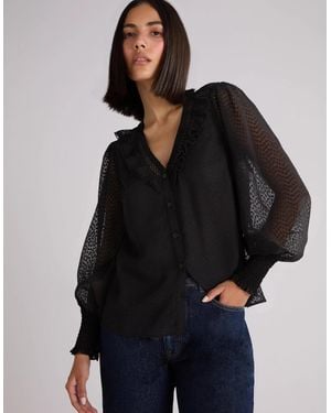 Ro&zo Dobby Trim Insert Blouse - Black