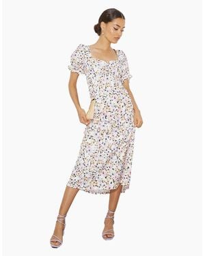 Dorothy Perkins Ladies Floral Sweetheart Petite Puffed Midi Dress - White