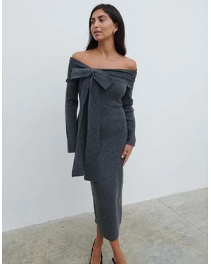Pretty Lavish Tilda Bow Bardot Knit Midaxi Dress - Grey