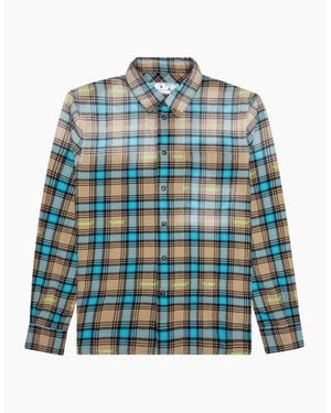 Off-White c/o Virgil Abloh Helvetica Pattern Camel Flannel Shirt - Blue