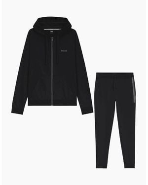 BOSS Authentic Cotton Stripe Logo Hooded Tracksuit - Black
