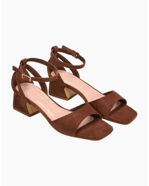 XY London Ladies Hayley Cut Out Low Block Heel Sandals - Brown