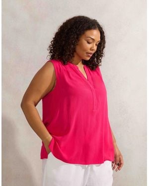Live Unlimited London Raspberry V Neck Blouse - Pink