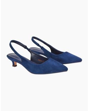 XY London Ladies Leila Sling Back Low Kitten Heel Court Shoes - Blue