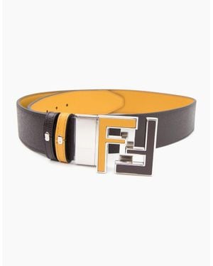 Fendi Ff Logo Smooth Leather Reversible Belt - White