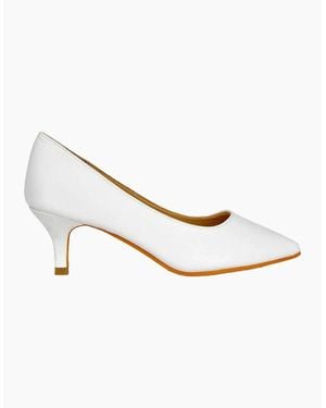 XY London Ladies Gwyneth Pointed Mid Stiletto Kitten Court Shoes - White