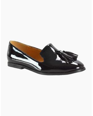 XY London Ladies Betsy Tassel Pointed Flat Loafers - Black