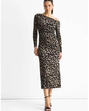 Gini London Animal Jersey Animal One Shoulder Midi Dress - Black