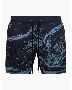 Philipp Plein Plein Sport Water Tiger Logo Medium Boardshort Dark Swim Shorts - Blue