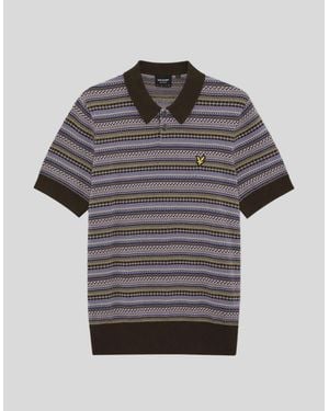 Lyle & Scott Fair Isle Knitted Polo Shirt - Grey