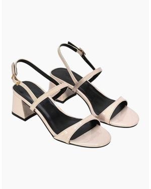 XY London Ladies Izzy Patent Mid Block Heel Sandals - Natural