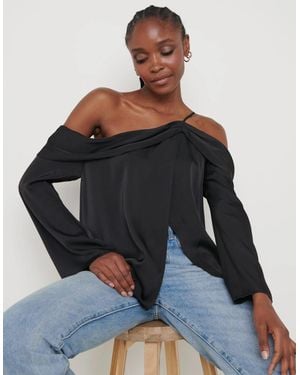 Pretty Lavish Estelle One Shoulder Drape Blouse - Black