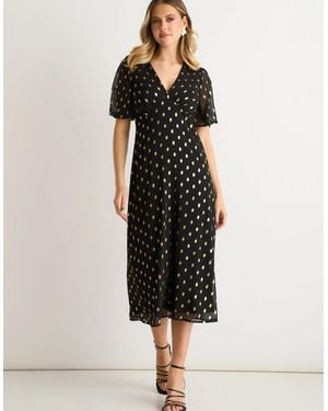 Gini London V Neck Foil Midi Skater Dress - Black