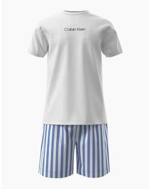 Calvin Klein T-Shirt & Poplin Stripe Shorts Pyjama Set - White