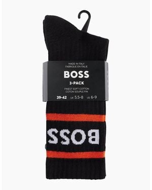 BOSS Boss 3 Pack Rib Stripe Sport Socks - Black