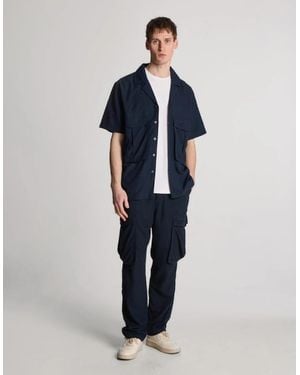 Lyle & Scott Cotton Linen Revere Collar Shirt - Blue
