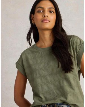 White Stuff Betty Broderie Tee Khaki - Green