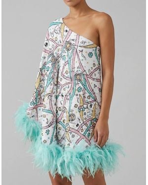 Oceanus Coral One Shoulder Multi Coloured Kaftan - Blue