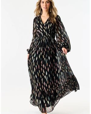 Gini London Metallic Print Full Sleeve Maxi Dress - Black