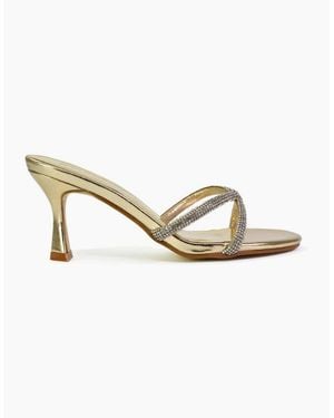 XY London Ladies Abby Metallic Diamante Strappy Stiletto Heel Mules