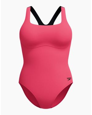 Speedo Ladies Zip Racer One Piece Swimsuit - Pink