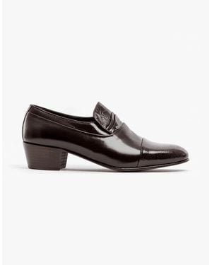 Club Cubano Valencia Soft Leather Reptile Cuban Heel Shoes Dark - Black