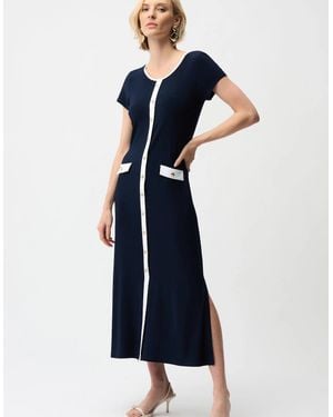 Joseph Ribkoff Silky Knit Colour Block A Line Midi Dress - Blue