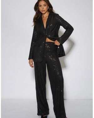 Gini London Sequin Wide Leg Trouser - Black