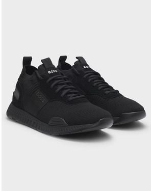 BOSS Boss Titanium_Runn Structured-Knit Sock Trainers With Branding - Black